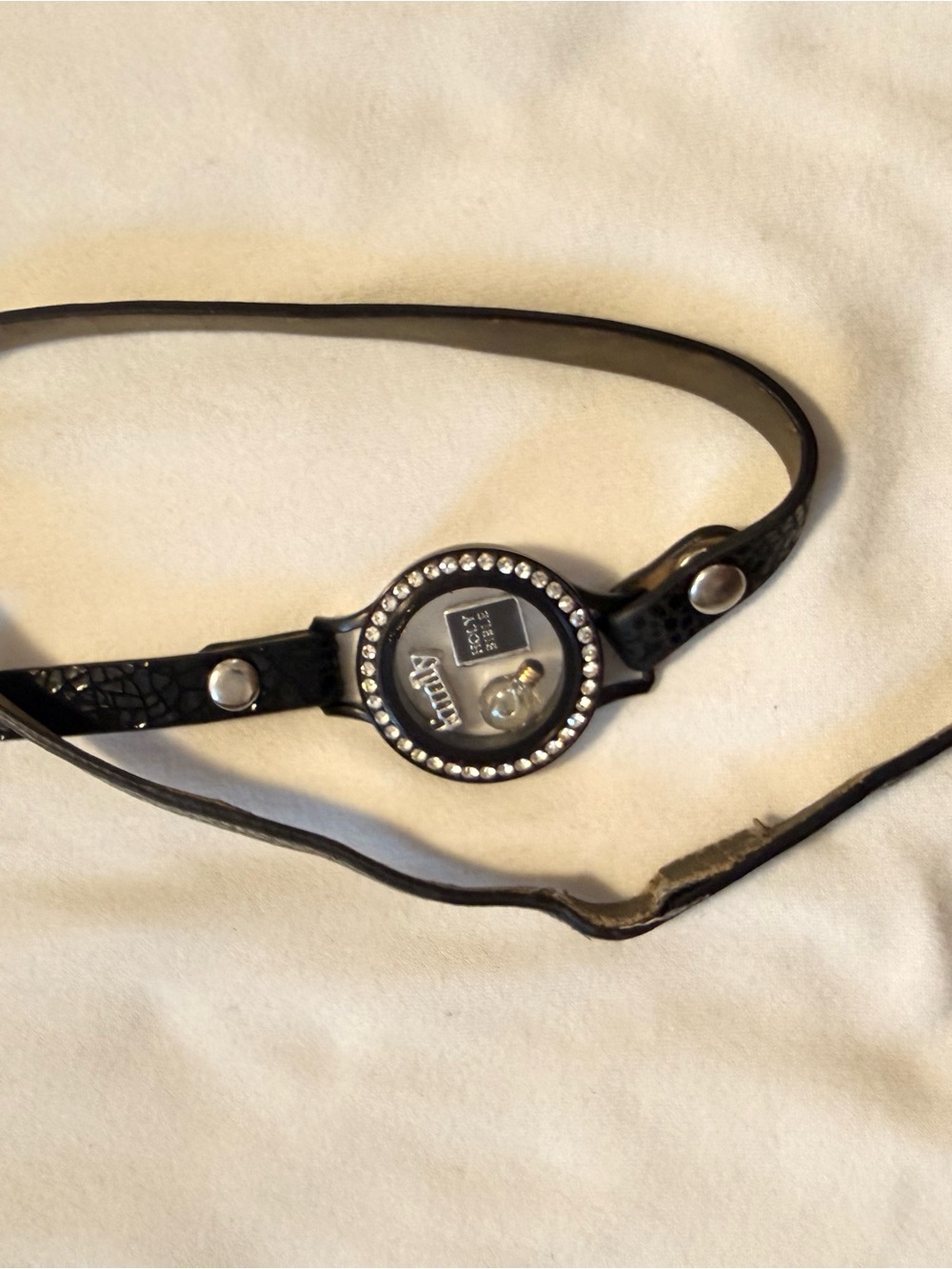 Floating Charm Leather Wrap Bracelet - Black
